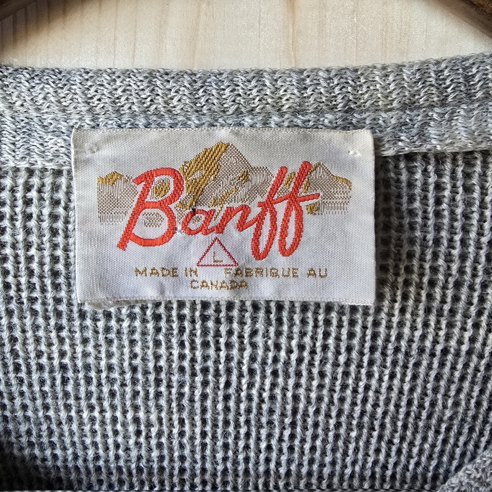 Vintage Banff Nordic Wool Cardigan Button Sweater Grey Red Mens Large - Picture 6 of 11
